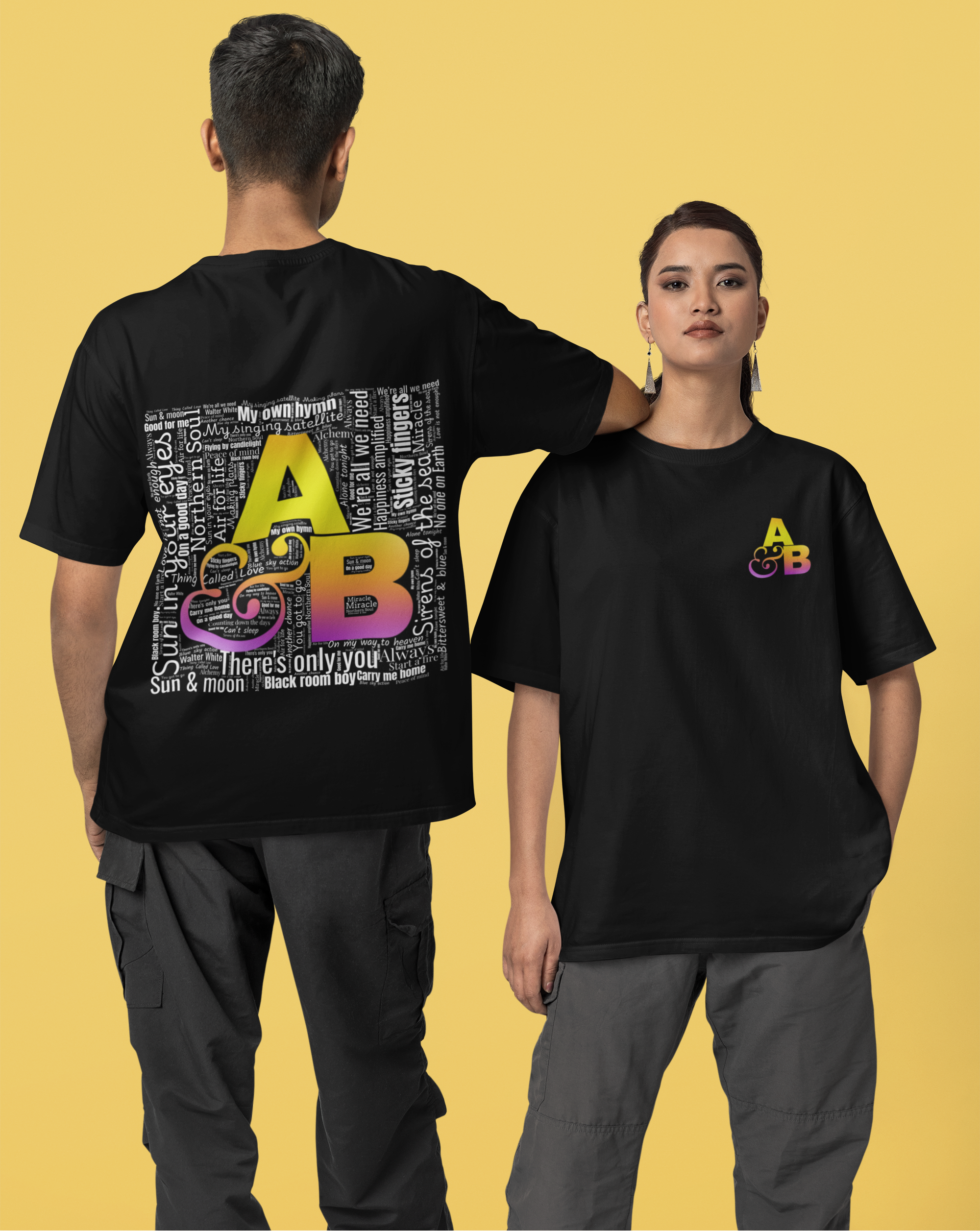 Black tee with lyrics in white