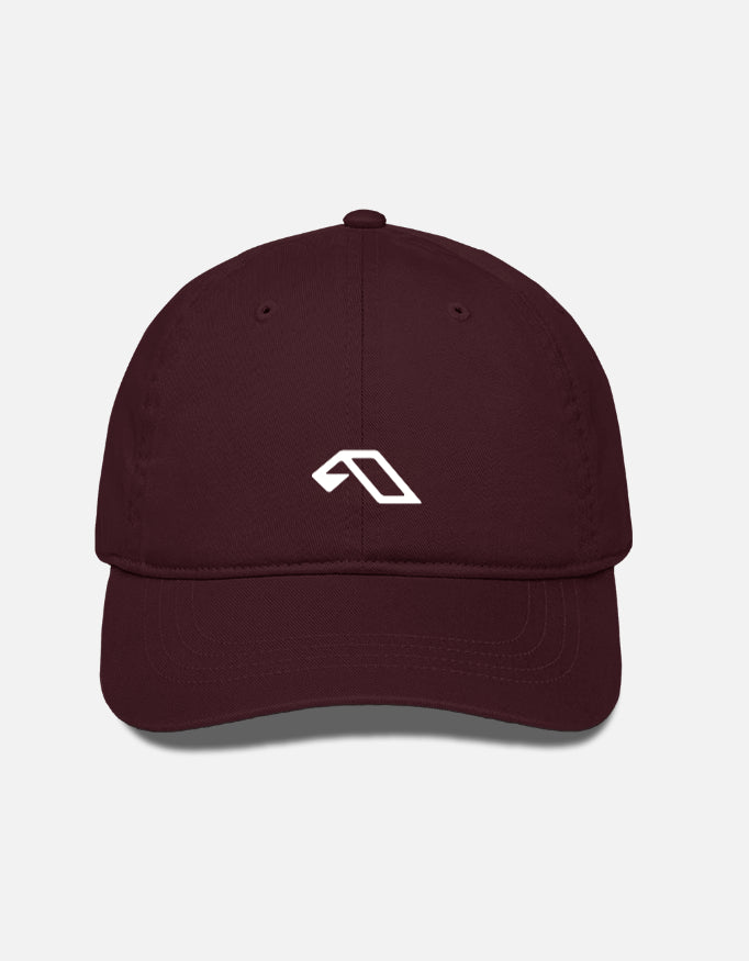 Maroon cap with a white logo on a light gray background