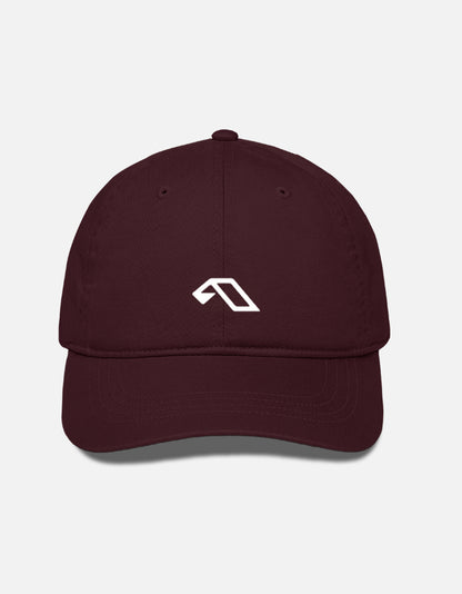 Maroon cap with a white logo on a light gray background